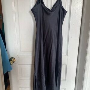 Slate grey midi slip dress w/ cowl neck